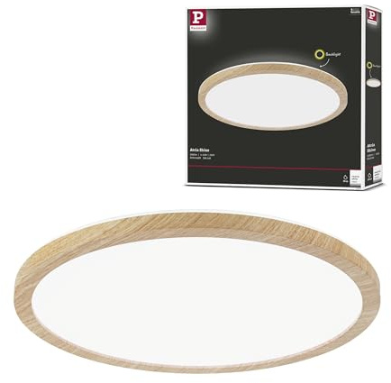 Paulmann 71033 LED Panel Atria Shine Deckenleuchte mit Backlight rund IP44 16W 1600lm 293mm Holzoptik Kunststoff 4000K Badleuchte