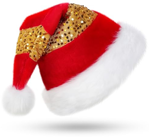 CITÉTOILE Weihnachtsmütze Nikolausmütze für Erwachsene Warm Plüsch Rand Weihnachtsmann Mütze Santa Mütze mit Komfort Dicker Liner Weihnachtsfeier Familie für Unisex