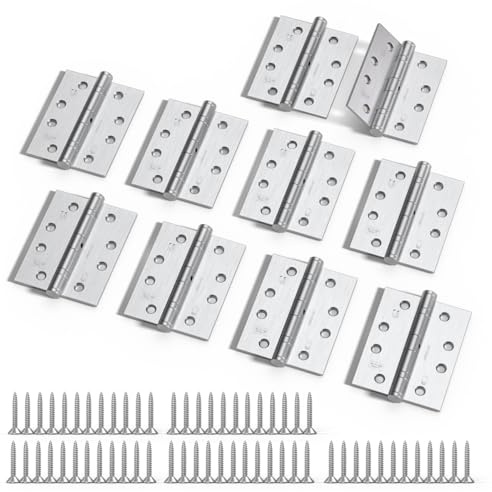 Bwintech 5 Pairs 100 x 75 x 2.7mm (4 inch) Satin Chrome Brushed Steel Hinge for Fire Door, Ball Bearing Hinge for Internal Use in Residential and Commercial Buildings
