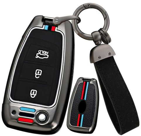 ontto Klapp Autoschlüssel Hülle Etui Passt für Hyundai Elantra Solaris Tucson i30 i30n i35 i40 Kona Genesis Santa Fe Azera Metall Schlüsselhülle Schlüsselanhänger Schlüsselgehäuse 3 Tasten-Schwarz