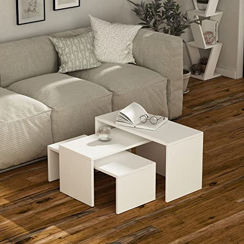 DREI 65cm Couchtische aus Holz in weiß - Kanta