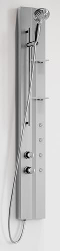 Novellini Z Duschsäule für Badezimmer, Whirlpool, Silber, Montage Ecke, Regale, Tür, Gegenstände, Thermostat-Mischbatterie, Handbrause Flex Chrom, 19 x 6 x 140 cm