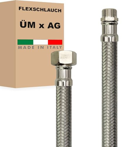 Flexschlauch DN19-3/4 Edelstahl Panzerschlauch Sanitär Hauswasserwerk - Made in Italy (3/4 ÜM x 3/4 AG, 100 cm)