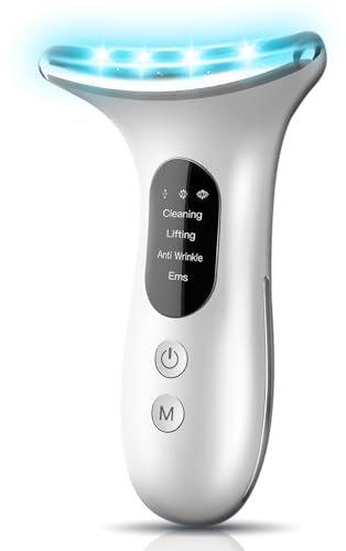 BENTFINE Dispositivo di Bellezza Antirughe, 4 in 1 Massaggiatore Viso Antirughe, Sollevamento EMS Massaggio del Viso, Termica a LED a Tripla Azione per la Pelle Che Stringe e Solleva