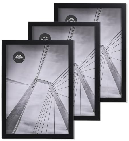 lincoolart Bilderrahmen 40x60 cm Schwarz Holz Fotorahmen, MDF Rahmen mit Bruchsicher Acrylglas,3er Set - Ideal für Poster,Fotos und Bilder