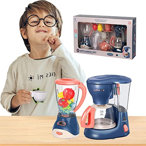 Sobebear 2-in-1 Kids Blender and Coffee Maker Toy Set, Realistic Patent Kitchen Appliance Playset with Light and Sound, Includes Accessories, Gift for Boys and Girls Ages 3+ Years