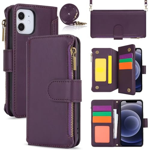 xinyunew Cover Custodia Case per iPhone 12 Mini, Flip Custodia in PU Pelle, Cover a Libro Magnetica Portafoglio per iPhone 12 Mini,Lilla