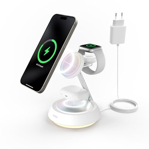 【Holo-Design】SODI 3 in 1 Kabelloses Ladegerät & Nachtlicht, Induktive Ladestation für Apple Watch und iPhone, Wireless Charger für iPhone 17/16/15/14/13/12, für AirPods, für Apple Watch 11-1/Ultra/SE