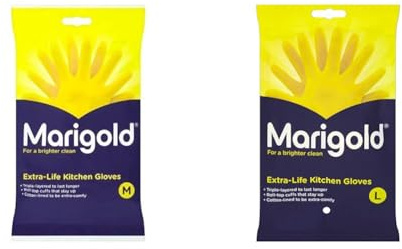 Marigold Unisex RUBBER GLOVES KITCHEN- Yellow, Pack of 1 & Unisex El Gloves-large-1 Pair Extra Life Kitchen Gloves Large, Yellow, L (Pack of 1)