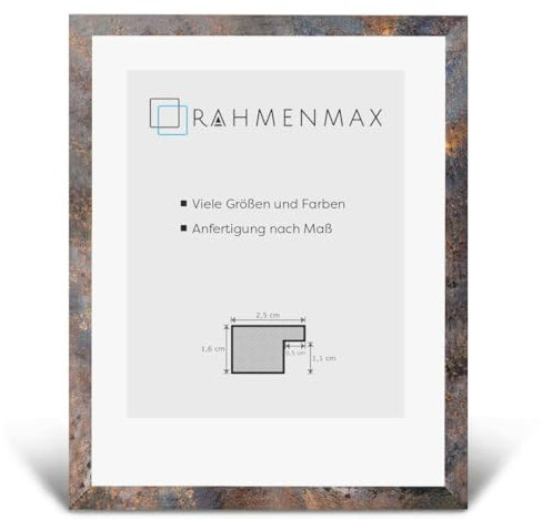 RahmenMax Skane Puzzlerahmen 36x49 cm Bilderrahmen Oxidierte Metalloptik Hintergrund Weiss Antireflex Kunstglas