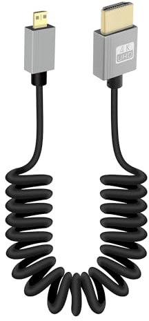 RIIEYOCA 4K Micro HDTV a HDTV Cable Corto en Espiral, Soporta HDTV2,0 de Alta Velocidad de 18 Gbps 4K@60Hz, Cámara Compatible con, Videocámara, PC, Monitor (Regular)