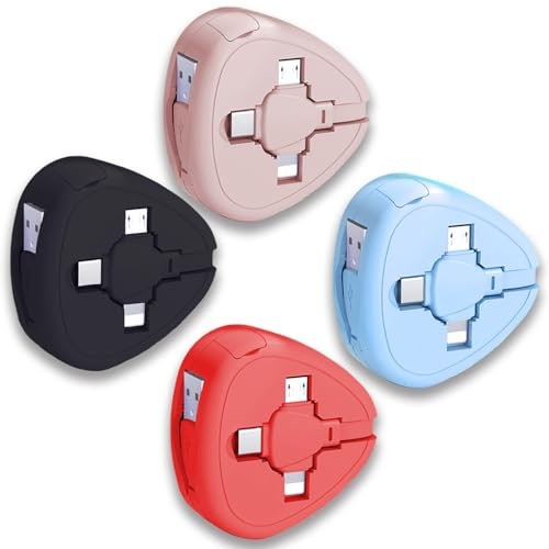 Gartmost Three in One Charging Cable Cord 3 in 1 Retractable Cord - 3.6 Feet USB Cable Fast Charger Compatible/Type-C/Micro/Compatible with Phone/Android (Black+Blue+Red+Pink)