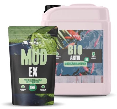 Juego de eliminación de lodo de estanque orgánico, set de cuidado para estanques de jardín y estanque de peces, 1 removedor de lodo de estanque MudEx y 1 bacteria de ácido láctico bio activo