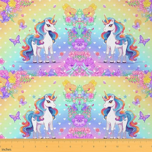 Homemissing Cartoon Einhorn Patchwork Stoffe Kinder Kawaii Regenbogen Stoff 92x150cm Schmetterling Stoff Meterware für Stühle Bunt DIY Reupholstery Polsterstoff Love Drucken