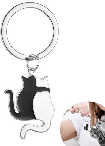 THKO Schlüsselanhänger Katze, Haustier Edelstahl Glücksbringer in Geschenkbox für Frauen und Männer Niedliche Tasche Auto Schlüsselanhänger Schwarze Katze Ideal zum Verschenken