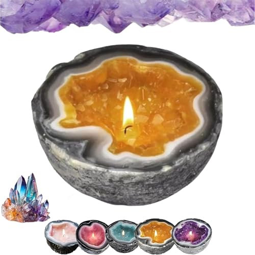 OUDIOHAI Crystal Geode Candle, Absichts Skristall Energiekerze, Kerzenbehälter, Kunstharz Kunsthandwerk, Lustige Kerzenschalen Ornament, Weihnachten Geschenk, Dekorative Wohnaccessoires