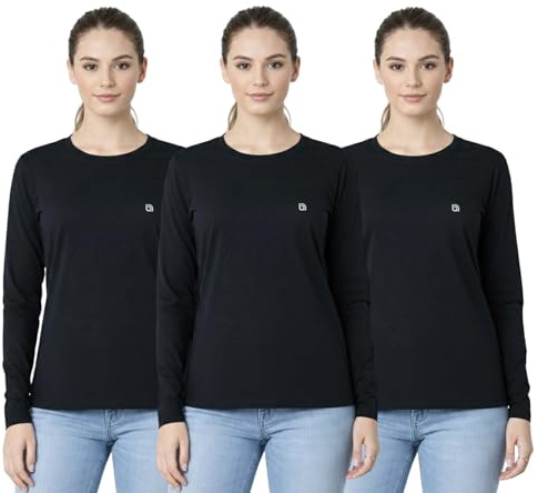 Bahob® 3 Pack Women's Classic-Fit Long Sleeve Crewneck T-Shirt, Multipacks Ladies Long Sleeve T-Shirt Top S-XXL