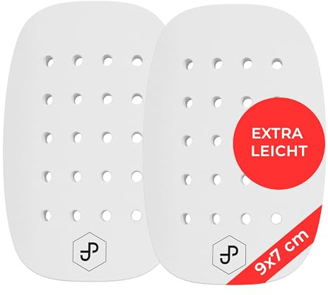 JDP Light Schienbeinschoner, Fußball-Schienbeinschoner, extrem leicht / kaum wahrnehmbar, Universalgröße 9 x 6 cm, Fußball-Schienbeinschoner für Herren, kleine Schienbeinschoner für Kinder, Weiß
