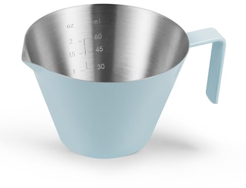 MHW-3BOMBER Tasses à expresso 100 ml avec poignée en acier inoxydable, pichet doseur à café en acier inoxydable, doseur à expresso, gobelet doseur à expresso, tasses à sauce 100 ml, macaron bleu