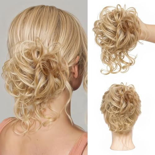 Mtuihfo Messy Dutt Haarteil, Haargummi Mit Haaren Gewelltes Zerzauste Hochsteckfrisur, Falscher Haarknoten Synthetisches Messy Bun Scrunchie Haardutt für Frauen und Mädchen