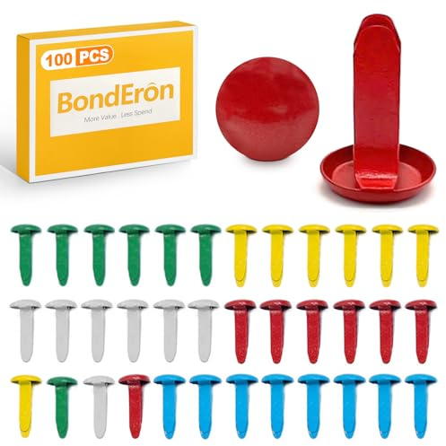 BondEron Pack of 100 Colourful Mini Metal Pattern Bag Clips, Round Head, Craft Clips, Letter Clips, Brads for Scrapbooking, Crafts, DIY, Office, School