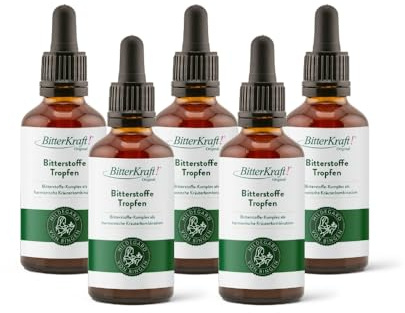 BitterKraft! Gocce di sostanze amare biologiche originali 5 x 50 ml – secondo Hildegard di Bingen – gocce amare ad alto dosaggio – 9 erbe amare squisite – 100% naturale – Made in Germany