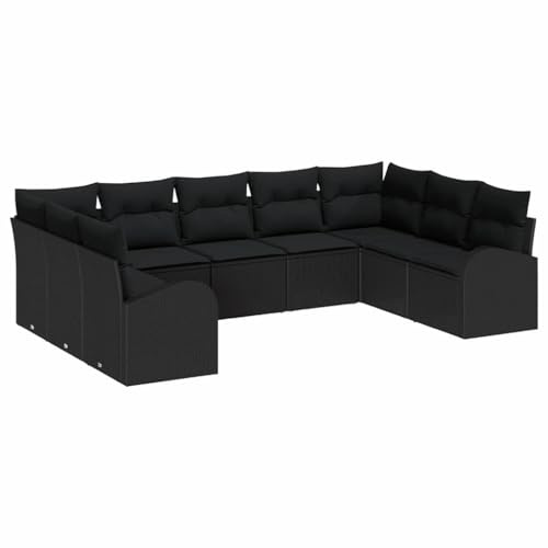 vidaXL Garten-Sofa-Set mit Kissen 9 pcs Schwarz Poly Rattan, Garten und Terrasse, Modulares Lounge-Set, Wetterfestes Sofa, Robuste Gartenmöbel, Entspannungsoase