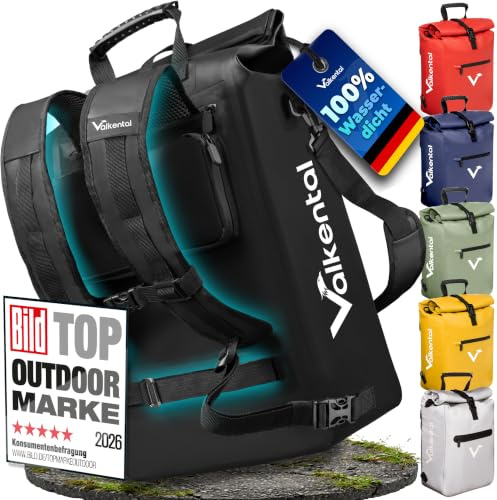 Valkental® 3in1 Fahrradtasche [Bis 25L] - Das Original - Geeignet als Gepäckträgertasche, Rucksack und Umhängetasche - 100% Wasserdicht & Reflektierend - Sichere Befestigung [Abschließbar] Laptopfach | 3in1: Gepäckträgertasche, Rucksack & Umhängetasche, bis 25L Volumen, 100% wasserdicht, abschließbar, mit Laptopfach