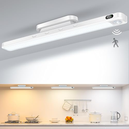WILLED 5W Motion Sensor Lights Indoor,Eye-Care Under Cupboard Kitchen Lights with Battery Level Display,Mirror Light,Rechargeable Light for Cabinet,Closet,Desk and Mirror