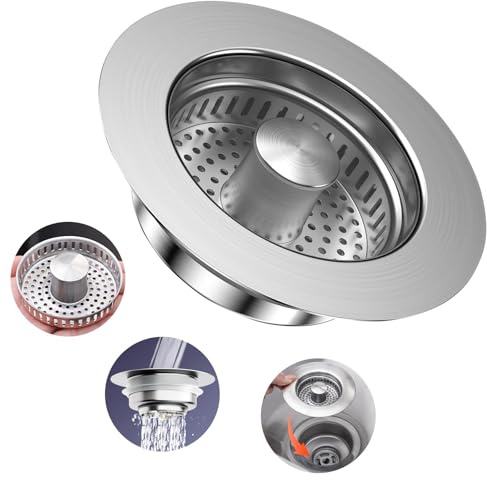 SUNNIFLY 3-in-1 Pop-Up Edelstahl Abflusssieb Waschbecken, Abflusssieb Küchenspüle mit Anti Verstopfungs Korb, Spülbecken Sieb für Spülbecken Bohrung 75-86mm