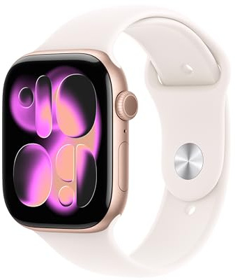 Apple Watch Series 11 GPS + Cellular 46 mm Smartwatch mit Aluminiumgehäuse in Roségold und Sportarmband in Blassrosa (S/M), Schlafindex, Fitnesstracker, Gesundheitsüberwachung, Always-On Display