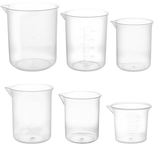 6 StückMessbecher Set, Messbecher 25ml 50ml 100ml 150ml 250ml 500ml, Measuring Cups, Meßbecher Dosierbecher Mischbecher, Präzisions Hitzebeständig Messbecher Kunststoff Transparent für Labor Küche