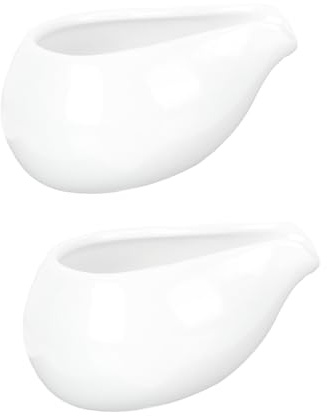 NUOBESTY 2 pièces Saucière Céramique avec Bec Rond Pot à Lait et Sauce Multifonction pour Café Miel et Jus Récipient de Cuisine Polyvalent Porcelaine Blanche