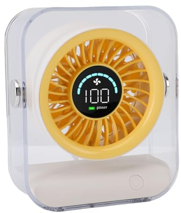 Jiawu Ventilateur de Bureau Efficace à Affichage Numérique LED, Ventilateur de Table Rechargeable par USB pour le Bureau à Domicile, Conception Transparente, Longue Durée de Vie de la Batterie pour