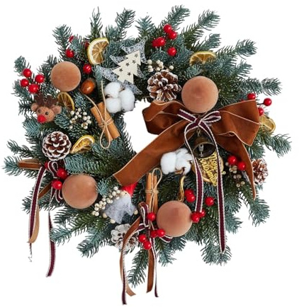 Weihnachtskranz 50cm, Türkranz Weihnachten, Künstlicher Kranz mit Weihnachtskugeln Weihnachtsdeko für Feste Advent Türe, Handgefertigt, Leicht, Multifunktional, Personalisiert Blumenkranz Deko