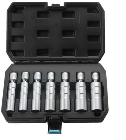 7pcs 3/8 Inch for Spark Socket Set with Magnetic Socket Wrench for Automotive Repair, 14mm-21mm and 9/16-3/4, Steel Construction, Compact Storage Case