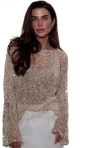 Women Crochet Knit Top Sheer Mesh Boat Neck Sweater Swimsuit Coverup | Sheer Poncho Top Summer Knit Crochet Shrug Bolero Shawl
