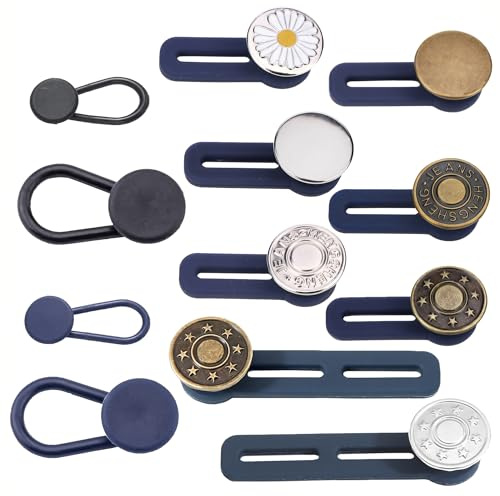 12 Stück Hosenbunderweiterung,Hosenknopf Verlängerung,Hosenbund Enger Machen,Jeans Knöpfe,Ohne Nähen Knopfverlängerung,Elastische Hosenerweiterung,Taillenspanner,Bundverlängerung für Herren,Damen