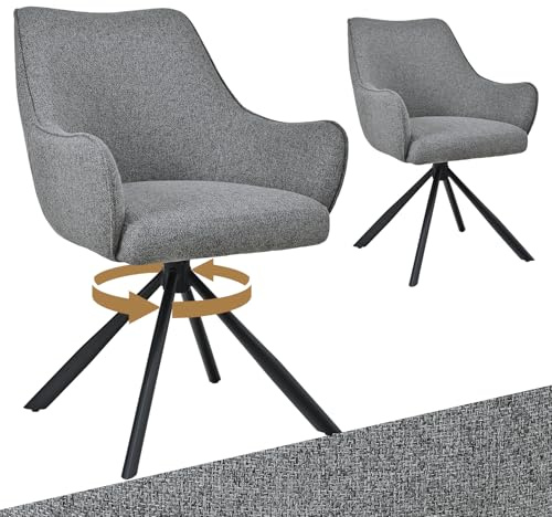 Bon Furni Esszimmerstühle Drehbar 2er Set mit Armlehne, gepolsterte Esszimmerstuhl mit hoher Rückenlehne für Esszimmer & Wohnzimmer, Büro, Hellgrau1