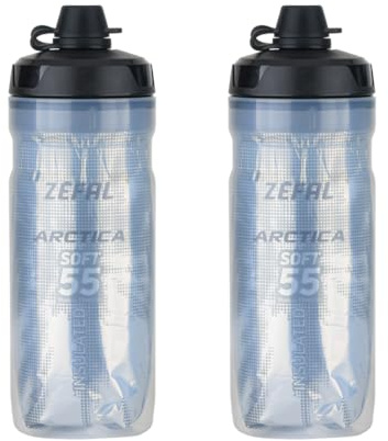 ZEFAL Pack Arctica 55 Soft-Cap avec Protection No Mud - 2 x Bidon Vélo 550 ml - Gourde Vélo Isotherme Inodore et Etanche avec Protection contre Boue - Bidon Sport sans BPA - Noir/Argent - 2 x 550 ml