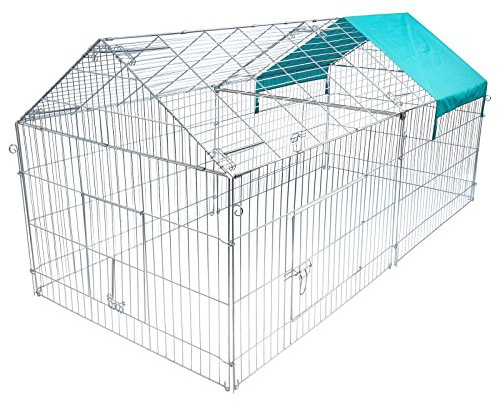 EUGAD Recinto per Animali con Telo di Copertura con Protezione Parasole, Recinzione in Acciaio, Griglia Casetta Recinto Esterno Interno Gabbia per conigli,Anatre,Galline 220x103x103cm