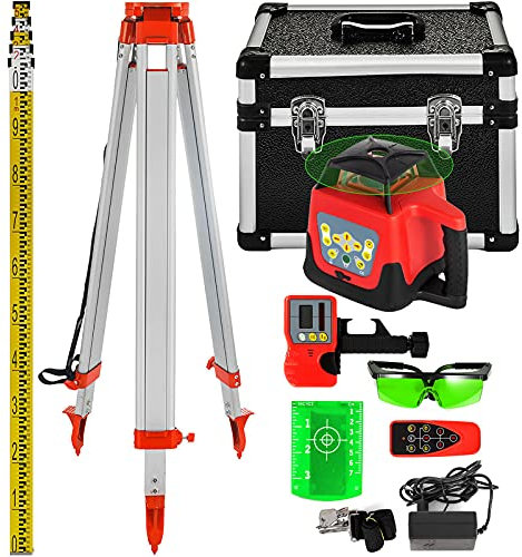 VEVOR Professional Rotationslaser max. Arbeitsbereich 500 m grün, Linienlaser 360 Grad Laser höhenmesser Wasser- und staubdicht Außenbereich Arbeitszeit 20 Stunden mit Stativ & Herrscher Elektrik