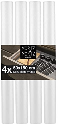 Moritz & Moritz 4x Kitchen Drawer Liners 50x150cm - Anti-Slip Liners for Drawers - As Shelf Liners or Drawer Mat - incl. 20 Board Labels