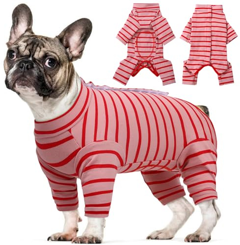 Kuoser Dog Onesie Recovery Suit, Long Sleeve Bodysuit After Surgery, Red M | Dog Surgery Recovery Suit with Long Sleeve, Medical Bodysuit for Wound Protection Pajamas Anti-Licking for Small Medium Dogs