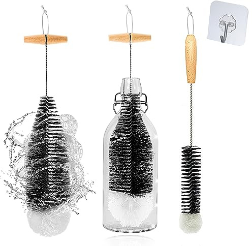 Flaschenbürste Lang, 2 Stück Flaschenbürste, Flaschenreiniger Bürste für Glaskaraffe/Sodaflaschen/Babyflaschen/Trinkflaschen Schwarz