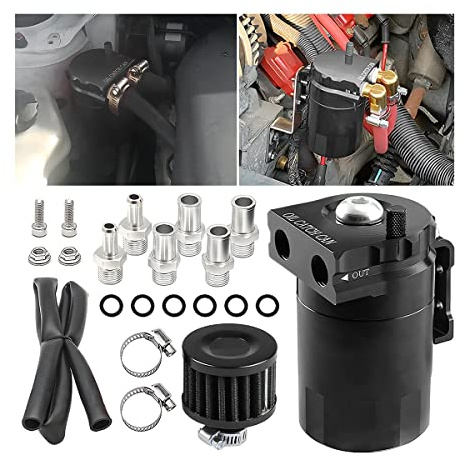AICEL Baffled Oil Catch Can Kit, Aluminum Polish Baffled Car Oil Separator Catch Can with Fuel Line Hose Kit, Car Accessories 300ml Universal Oil Reservoir Tank with Breather Filter