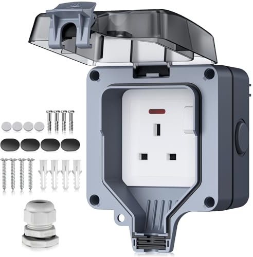 EYPINS 32mm Deepened Outdoor Electrical Socket - IP66 Weatherproof Switched RCD 13A 1 Gang Wall-Mounted Garden Power Outlet Box, Stormproof External Socket for Patio, Yard & Exterior Use