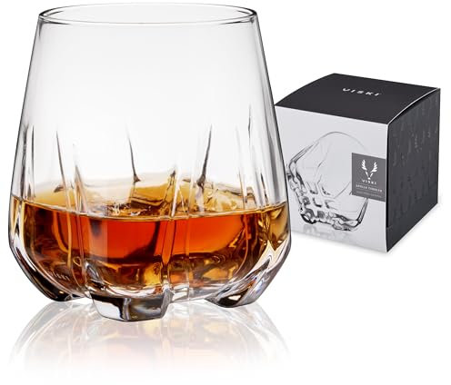 Viski Apollo Tumbler-Crystal Bourbon Whiskey Gifts for Men-Rocks Glass 11.5oz. Set of 1, Clear