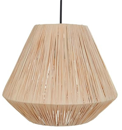 Beliani Lampe Suspendue Éclairage Boho Abat-jour en Paille Naturelle et Base Métal Noir Damit