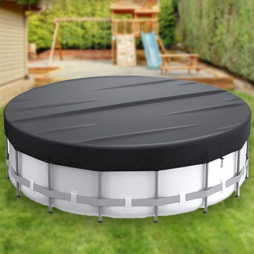 Round Pool Cover, Foldable Waterproof Solar Covers, Summer Pool Cover Above Ground Protector for Round Inflatable/Framed Swimming Pools, Pet Pools(12FT black)